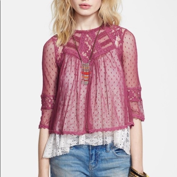 Free People Modern Romance Lace Crop Blouse Top - Picture 8 of 8